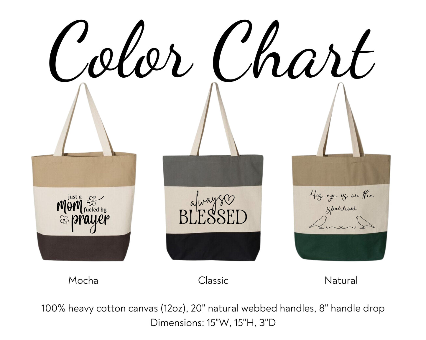 Ti-Color Canvas Tote with hymn/scripture/inspirational thought