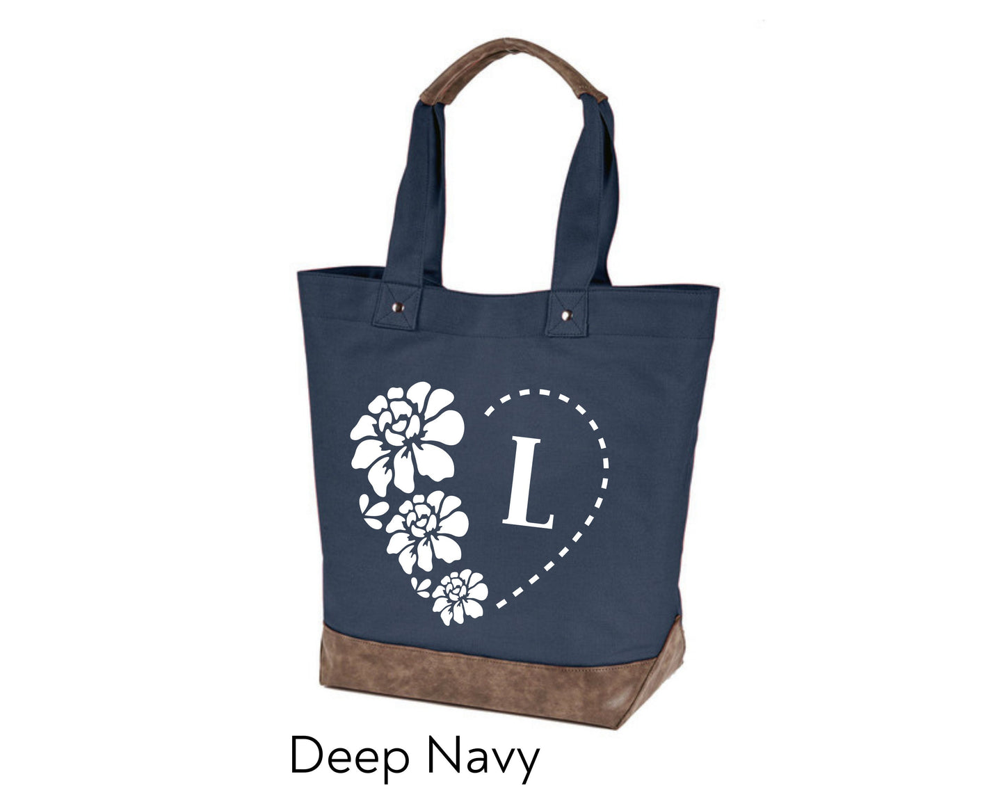 Canvas Tote - monogram personalization heart and flowers