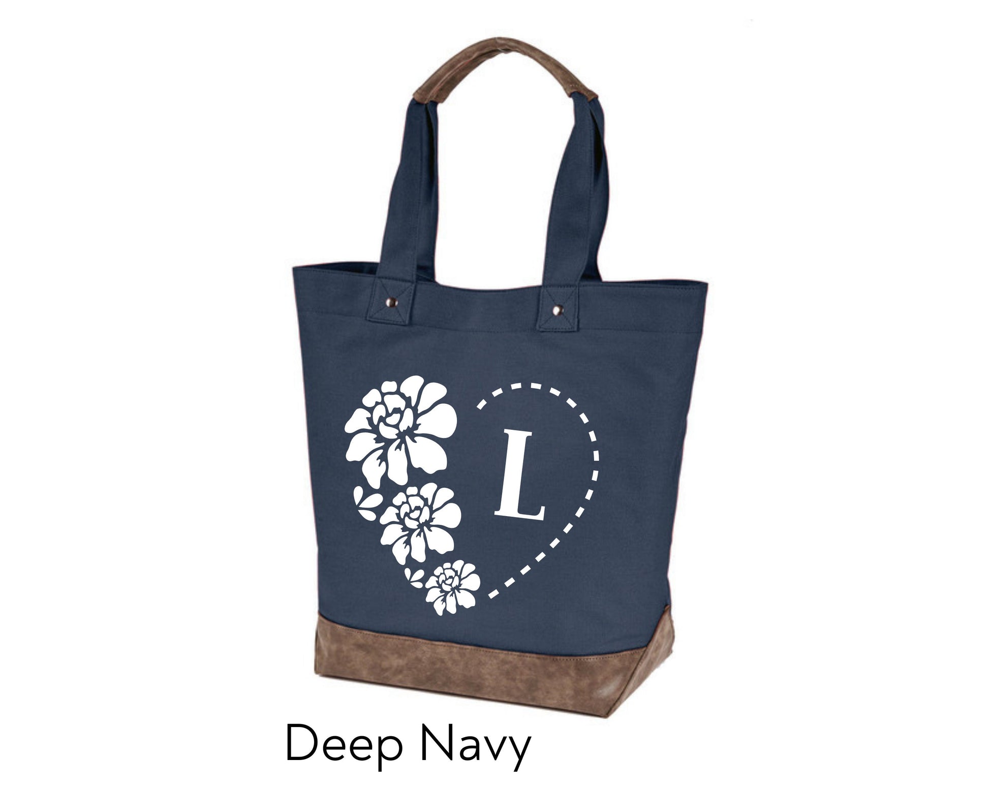 Canvas Tote - monogram personalization heart and flowers