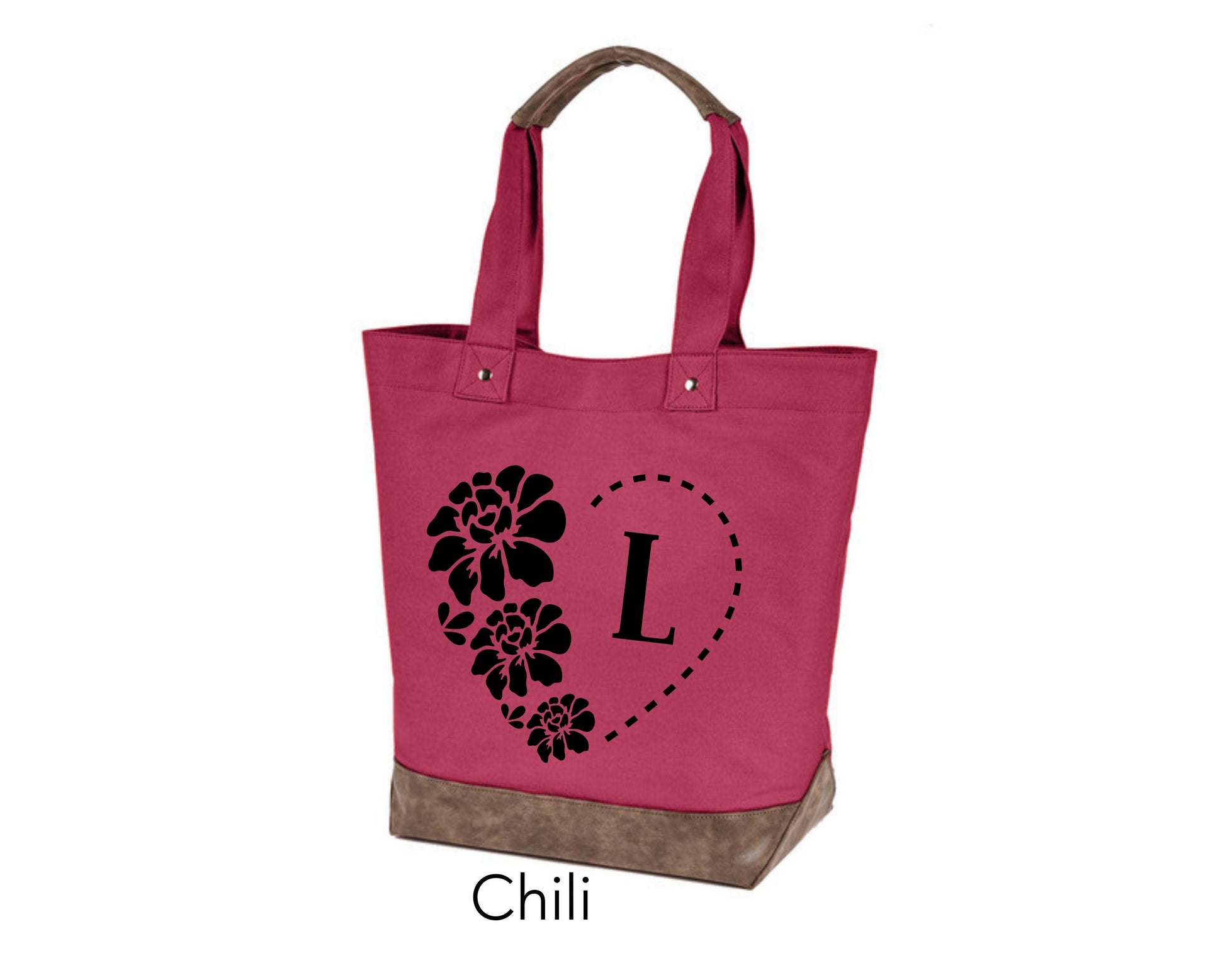 Canvas Tote - monogram personalization heart and flowers