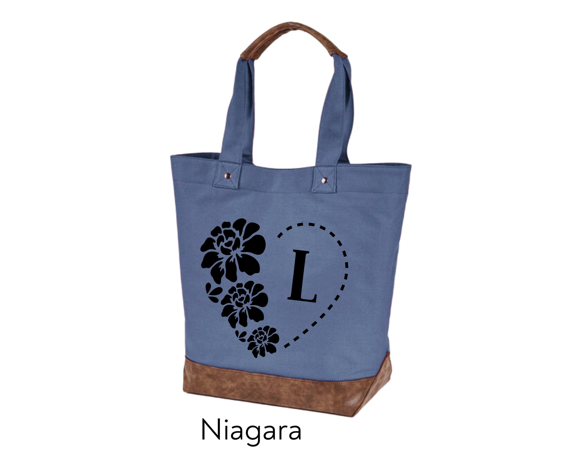 Canvas Tote - monogram personalization heart and flowers