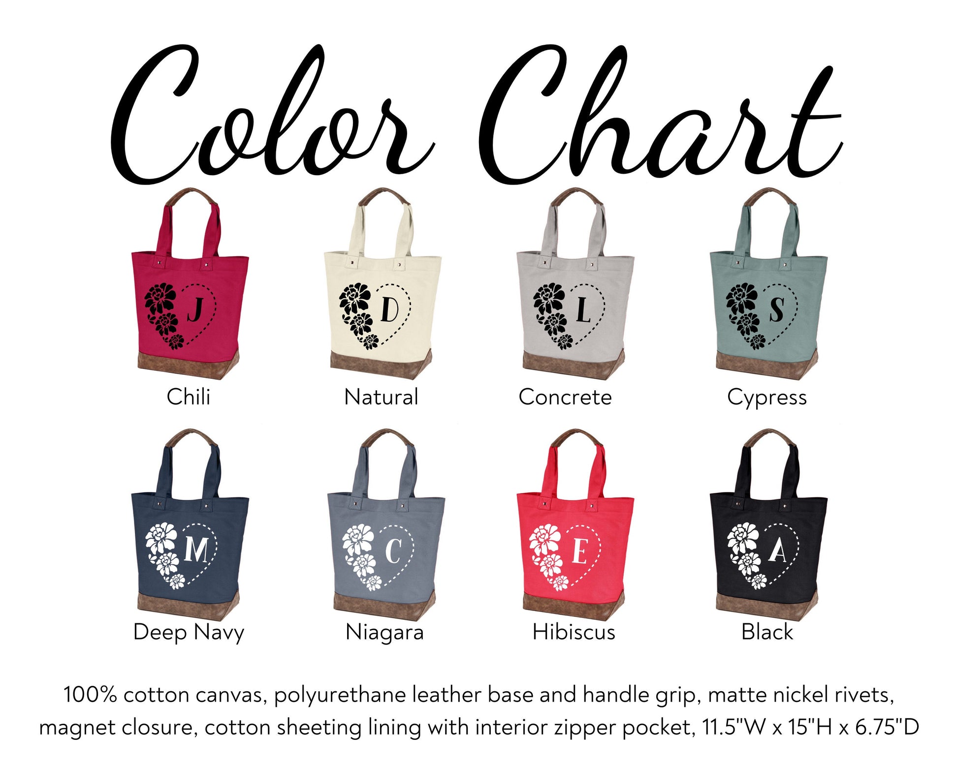 Canvas Tote - monogram personalization heart and flowers