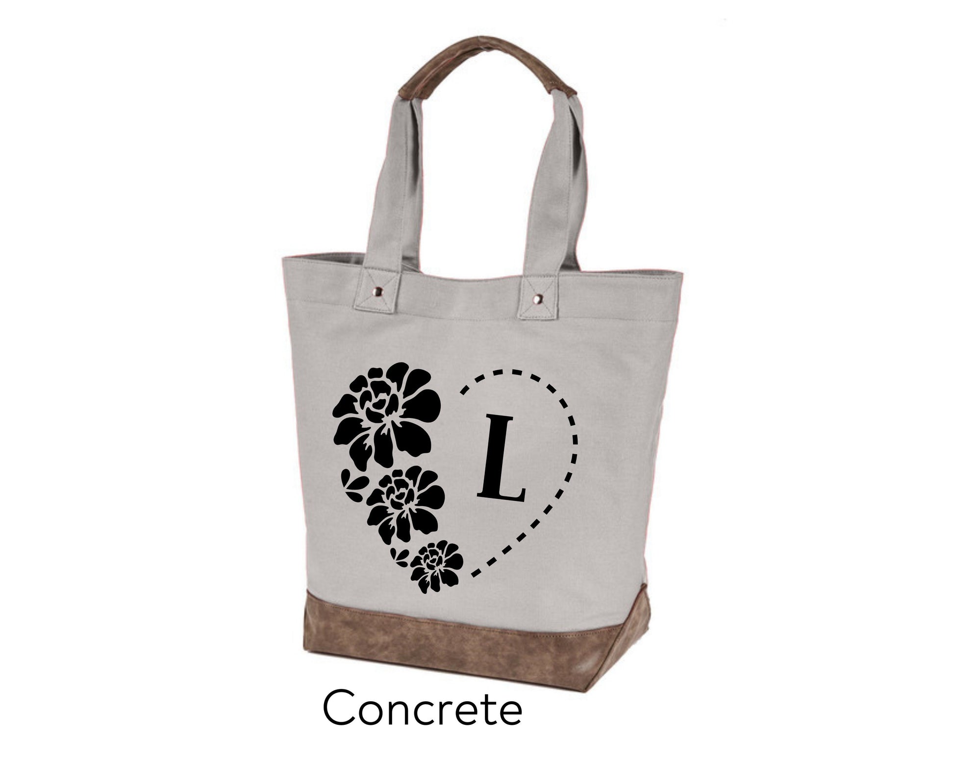 Canvas Tote - monogram personalization heart and flowers