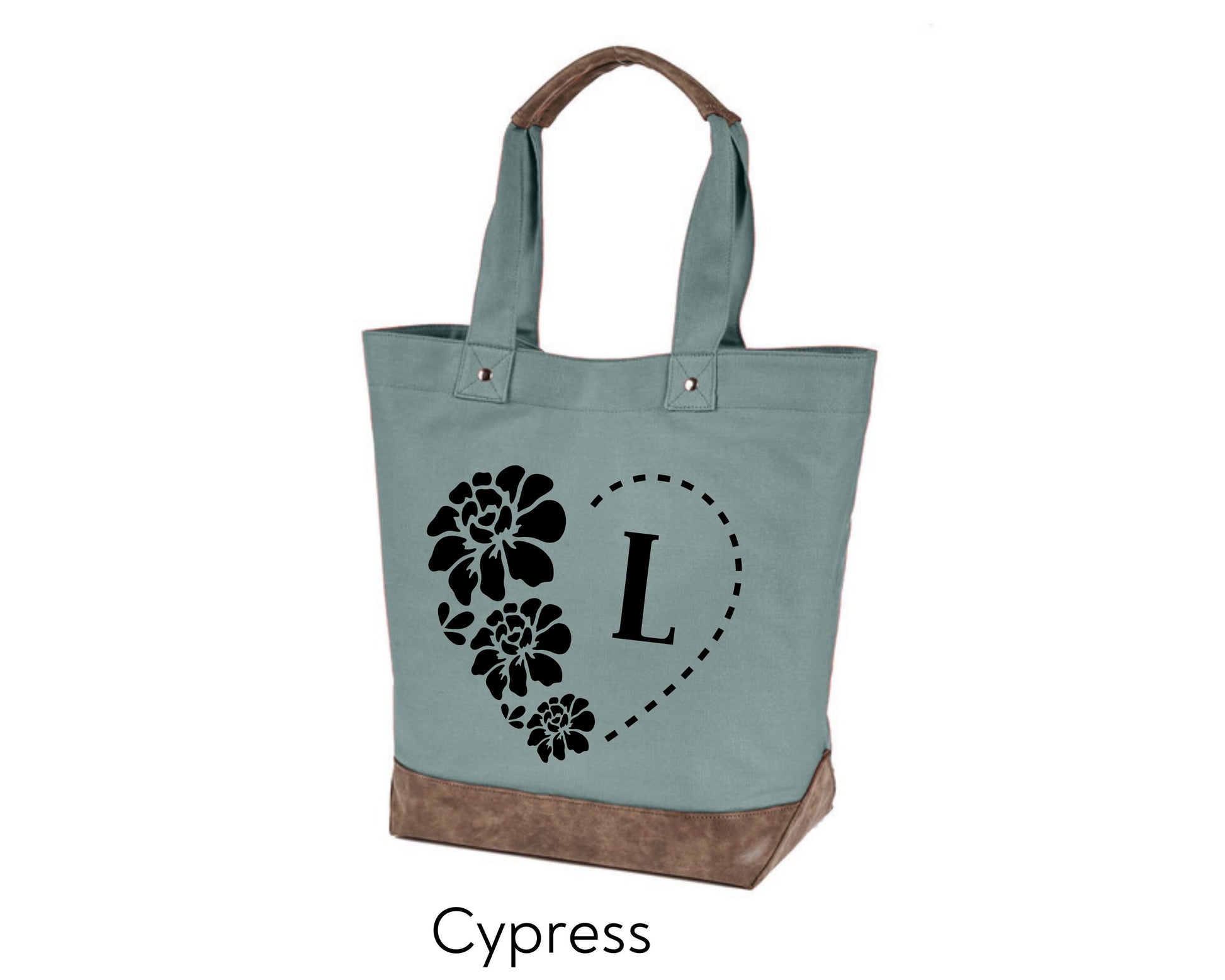 Canvas Tote - monogram personalization heart and flowers