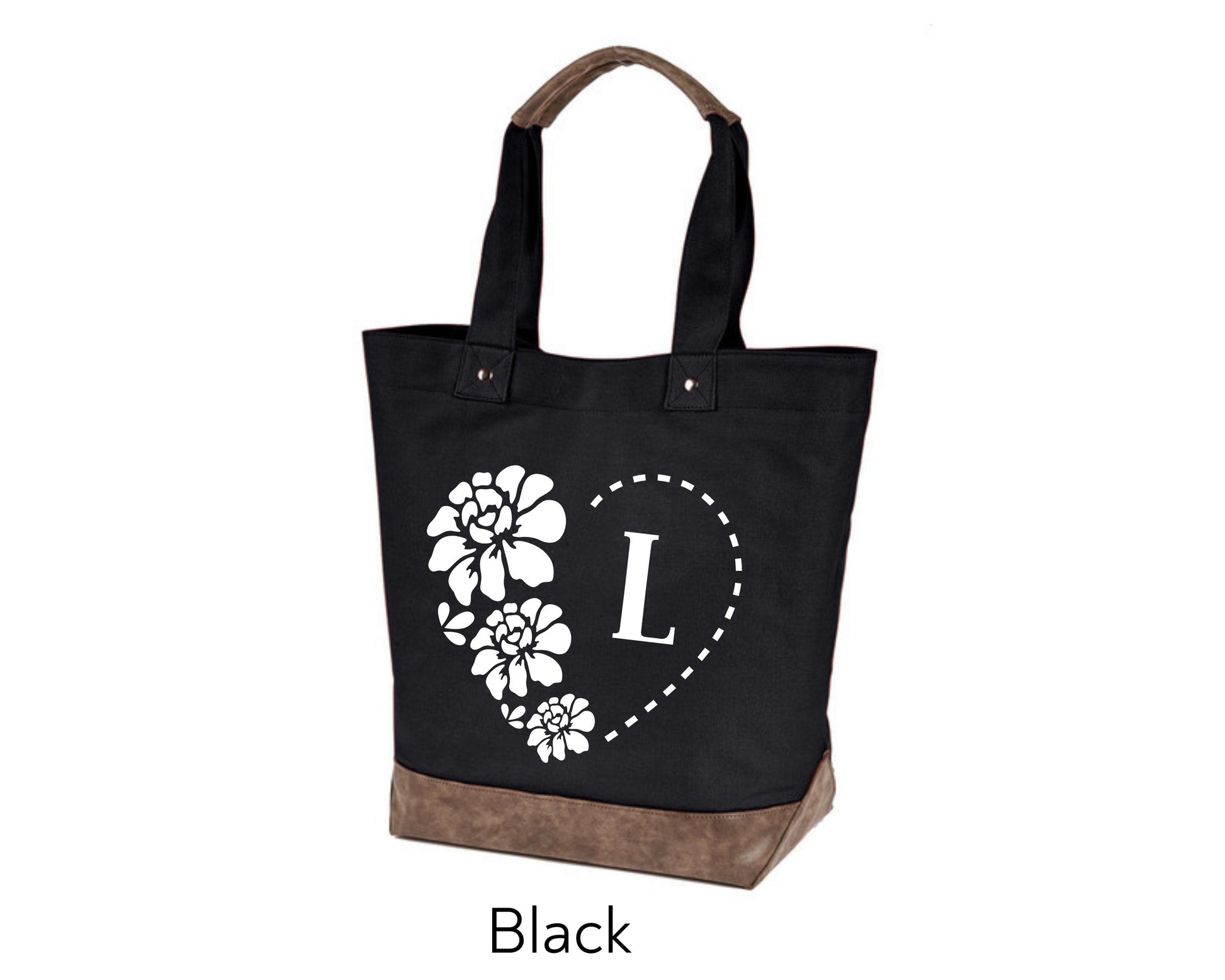 Canvas Tote - monogram personalization heart and flowers