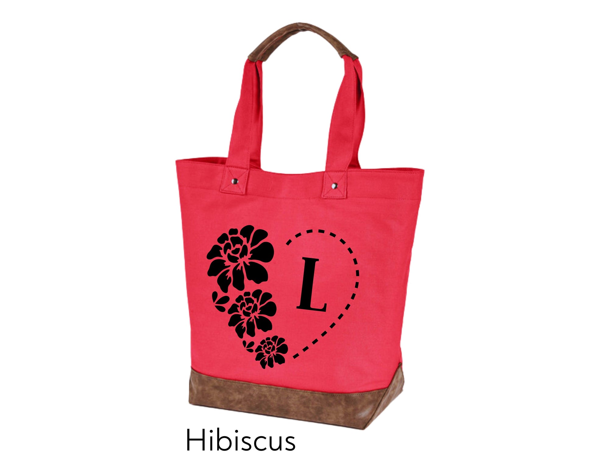 Canvas Tote - monogram personalization heart and flowers