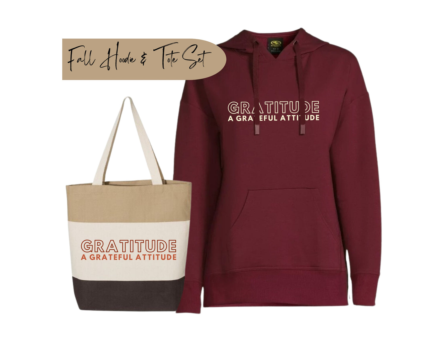 Fall Hoodie & Tote Set, Super Soft Fleece Hoodie, Cotton Canvas Tote, Gratitude A Grateful Attitude, Gift Set