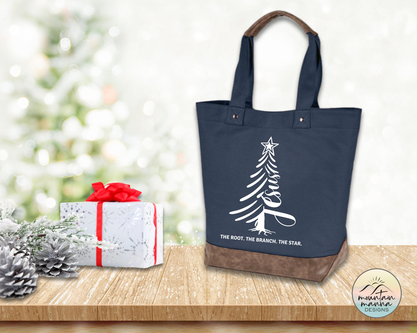 Christmas tote | Cotton Canvas tote | Gift for her | Jesus Christmas Tree with Bible References