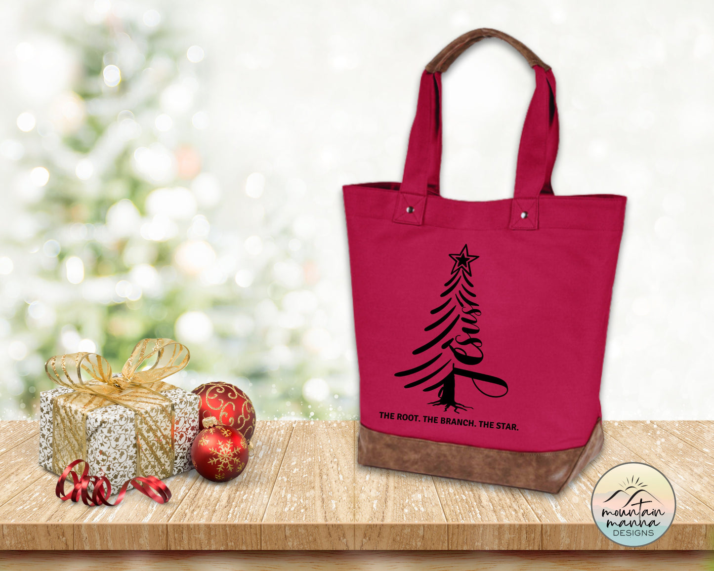 Christmas tote | Cotton Canvas tote | Gift for her | Jesus Christmas Tree with Bible References