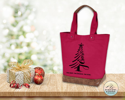 Christmas tote | Cotton Canvas tote | Gift for her | Jesus Christmas Tree with Bible References