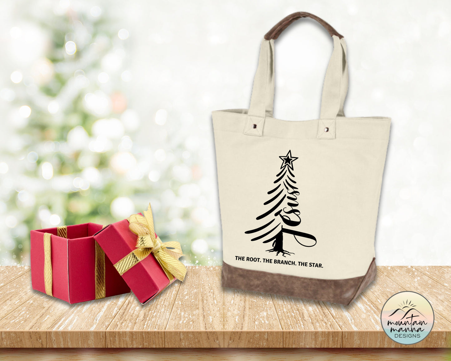 Christmas tote | Cotton Canvas tote | Gift for her | Jesus Christmas Tree with Bible References
