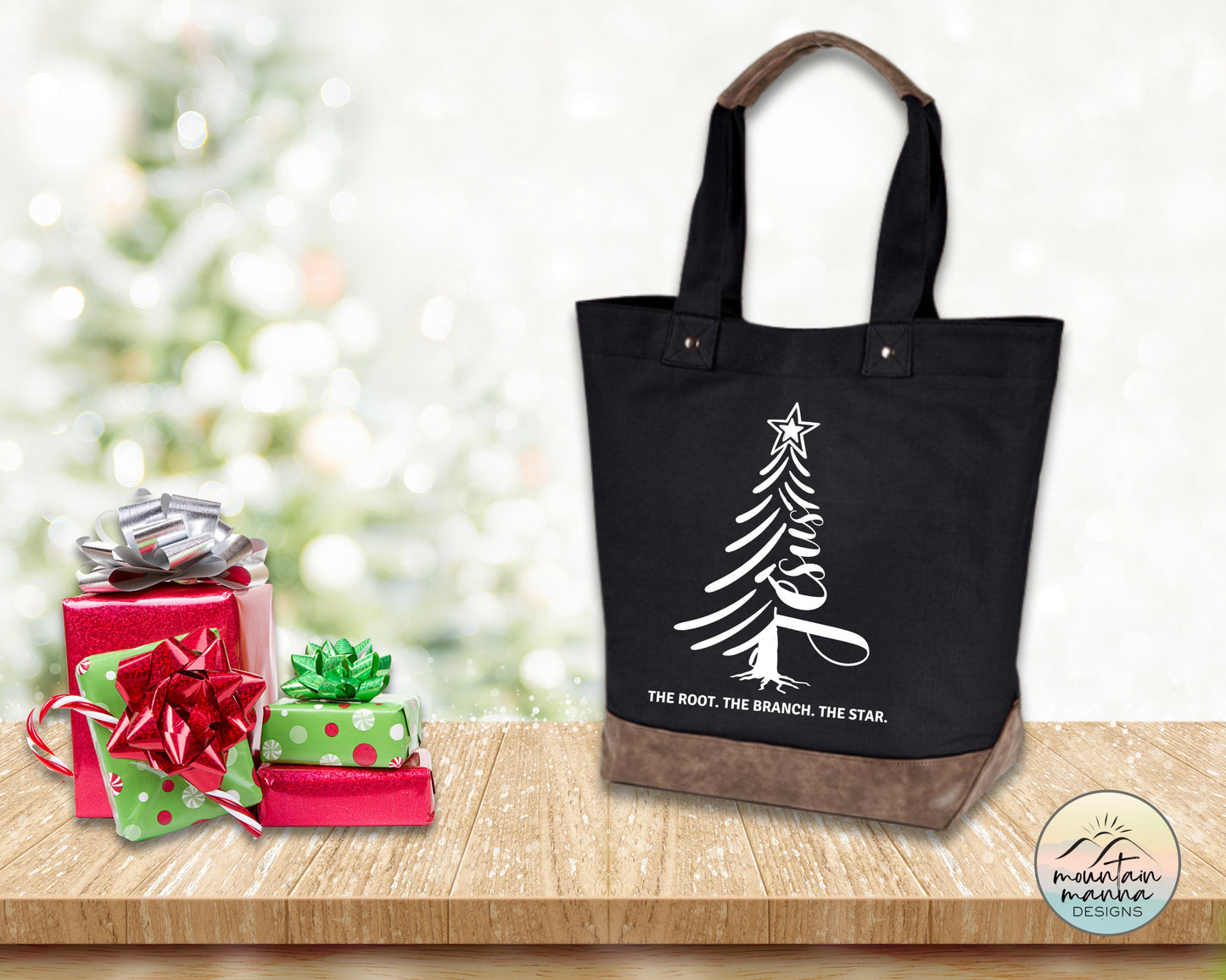 Christmas tote | Cotton Canvas tote | Gift for her | Jesus Christmas Tree with Bible References