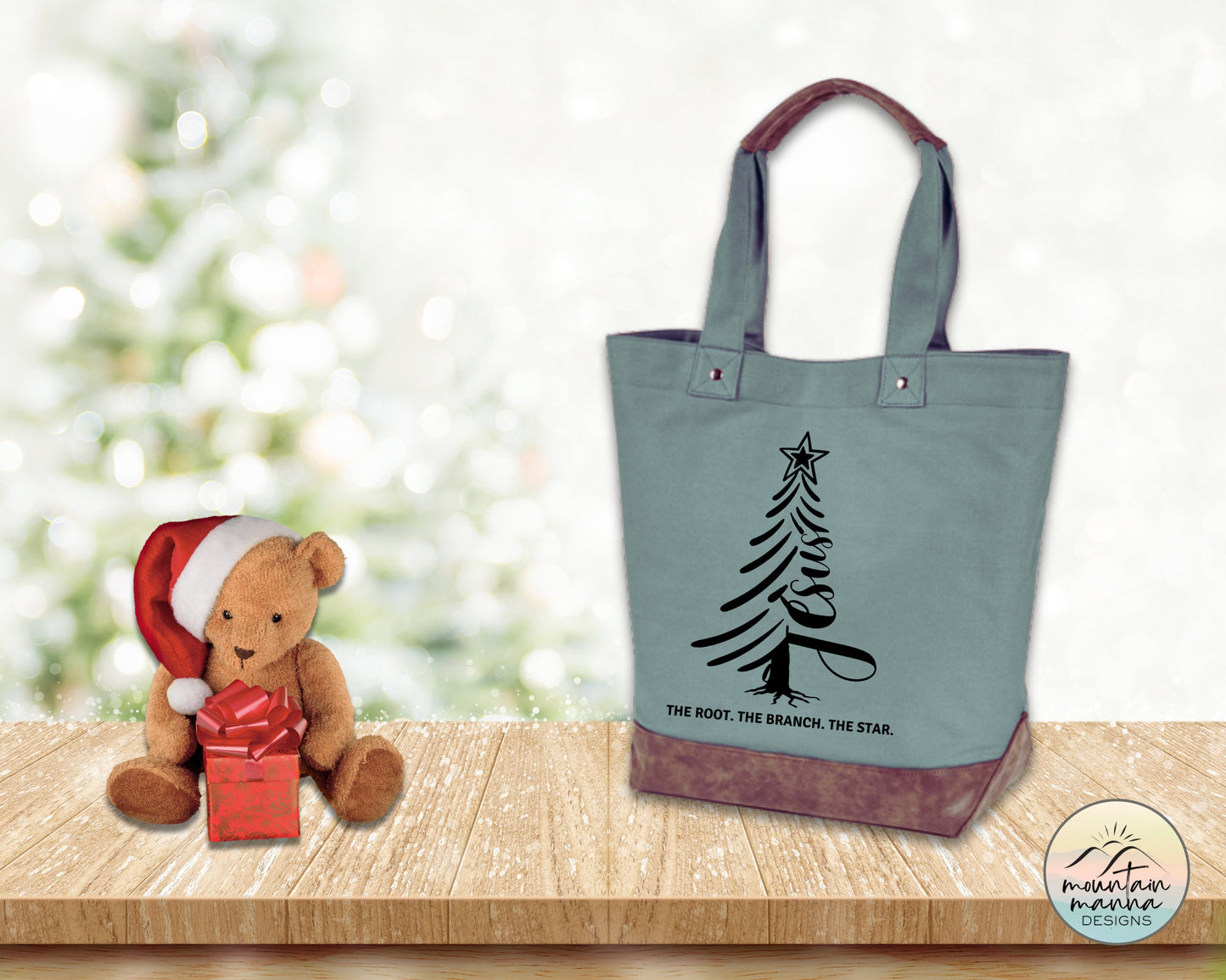 Christmas tote | Cotton Canvas tote | Gift for her | Jesus Christmas Tree with Bible References