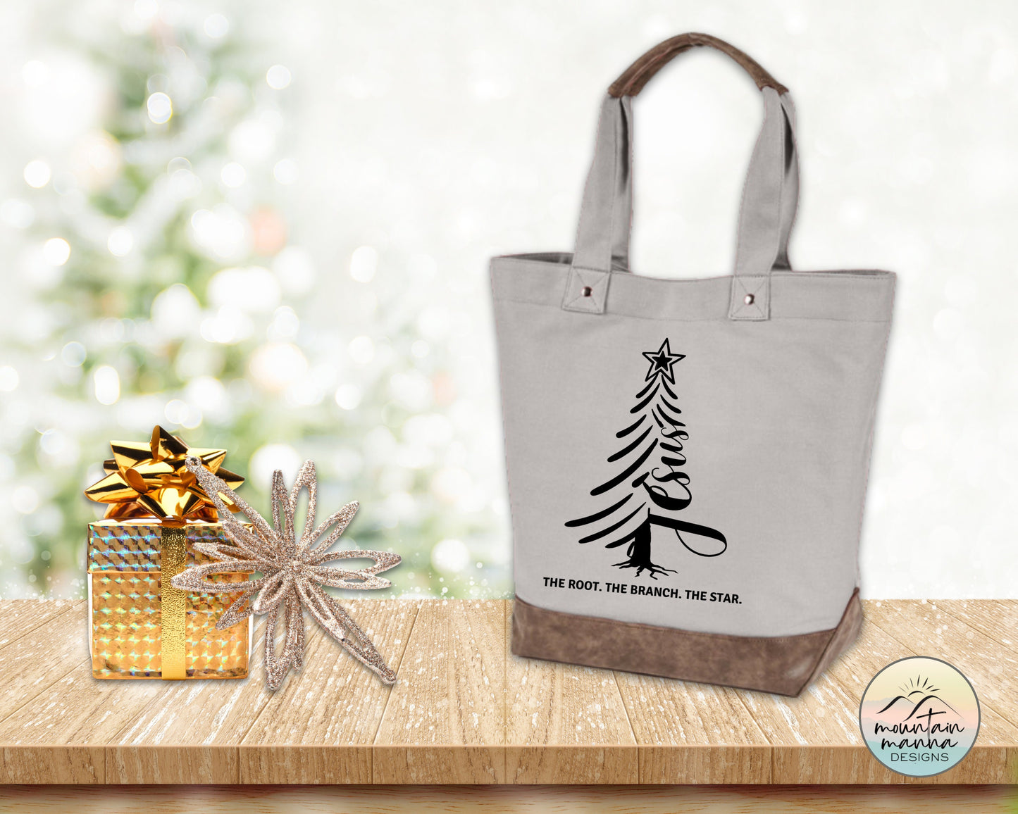 Christmas tote | Cotton Canvas tote | Gift for her | Jesus Christmas Tree with Bible References