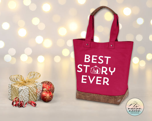 Best STORY Ever Christmas tote | Cotton Canvas tote | Gift for he