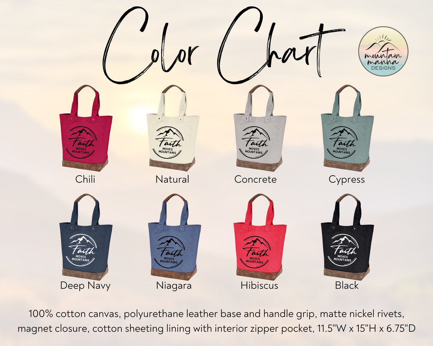 Large, Sturdy Canvas Tote - Faith Moves Mountains