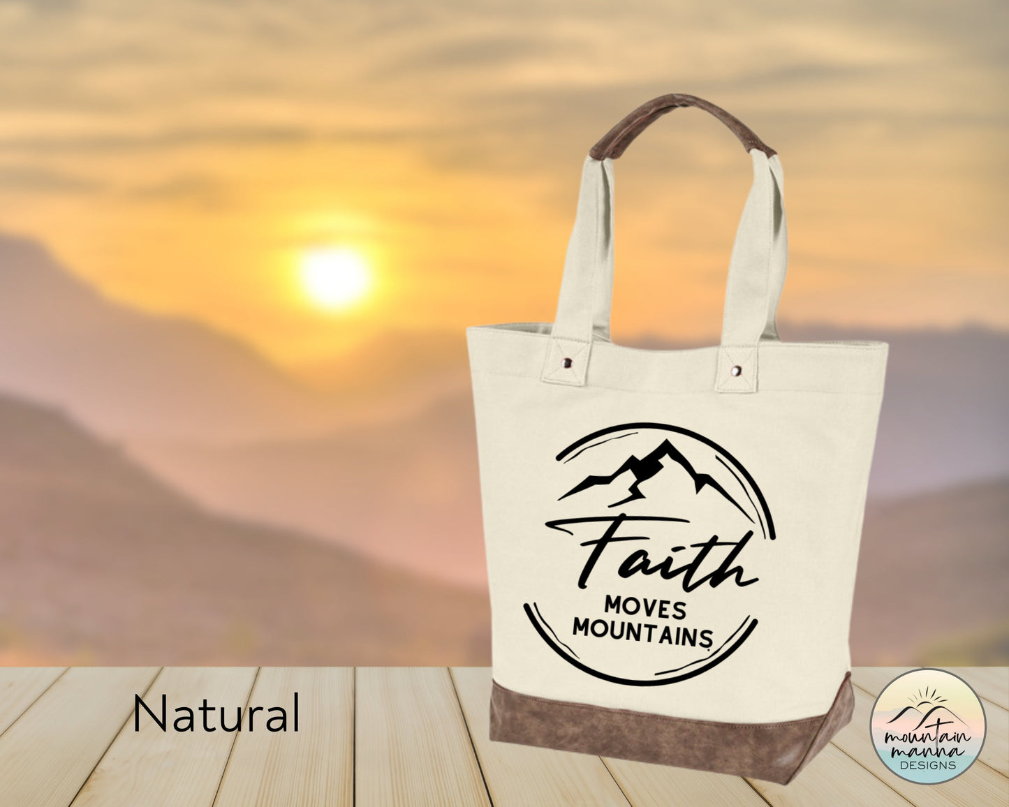 Large, Sturdy Canvas Tote - Faith Moves Mountains