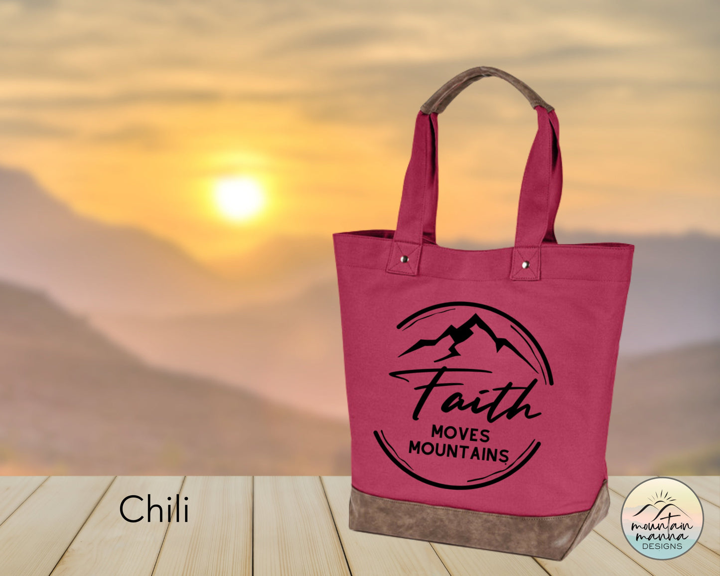 Large, Sturdy Canvas Tote - Faith Moves Mountains